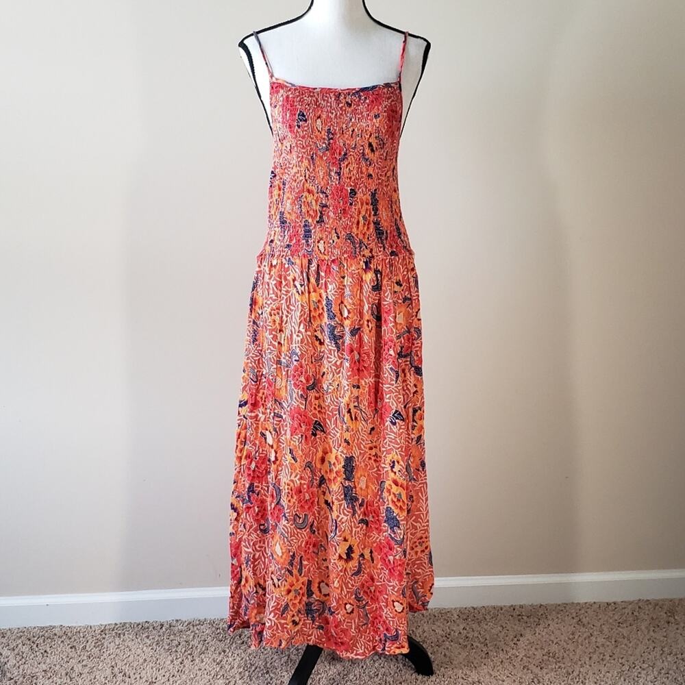 Whispers Orange Floral Maxi Dress Size L‎